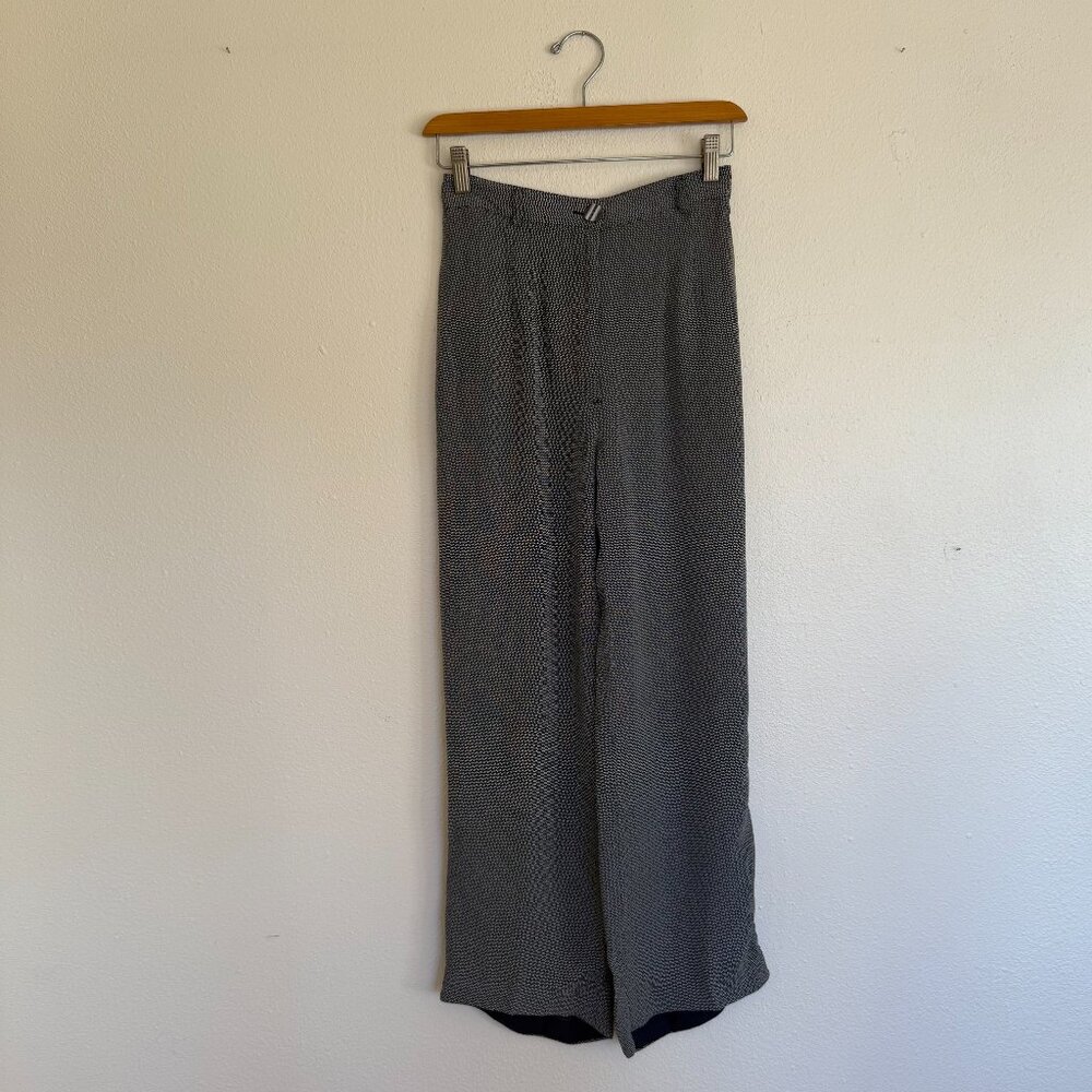 Vintage Alesia Navy and White Checkered Print Flowy Pants Small